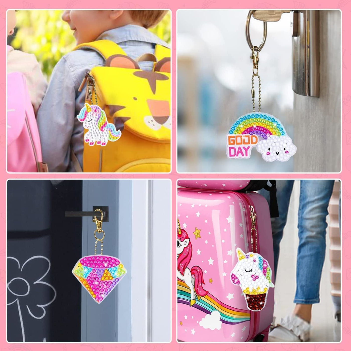 Diamond Painting Kids, Diamond Keychain DIY Diamond Painting Keychain Kits Kids 5D Unicorn Diamond