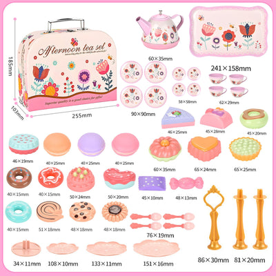 Children's tea set, 46 pieces dolls tableware children's kitchen Tin teapot set