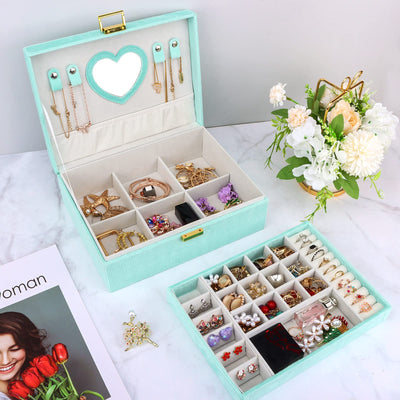 Boîte à bijoux, grande boîte à bijoux avec miroir pour boîte à bijoux en velours