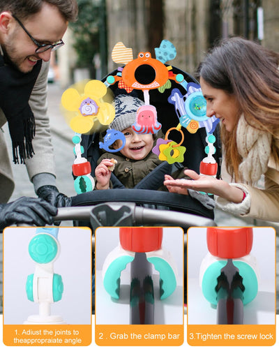 Baby carriage toy Pram chain toy Play bow Baby toy for bed, playpen, infant carrier & car seat