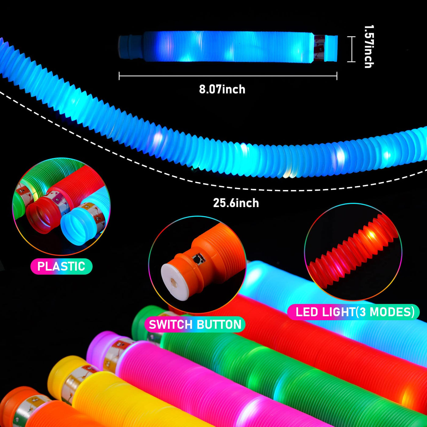 12 tubes à éclater lumineux Jouet sensoriel pour la motricité fine des enfants