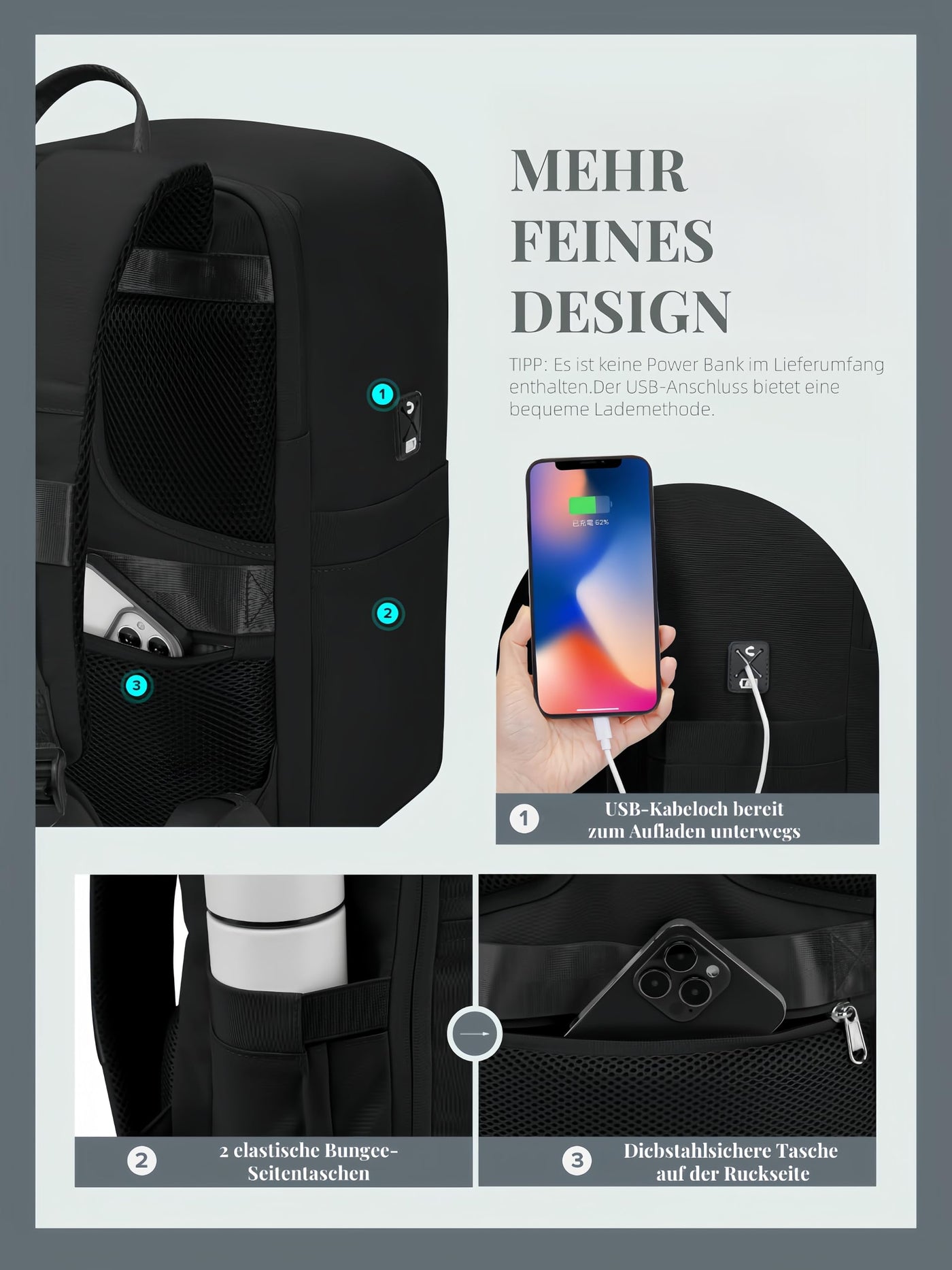 Grand sac de voyage bagage à main avion sac à dos antivol