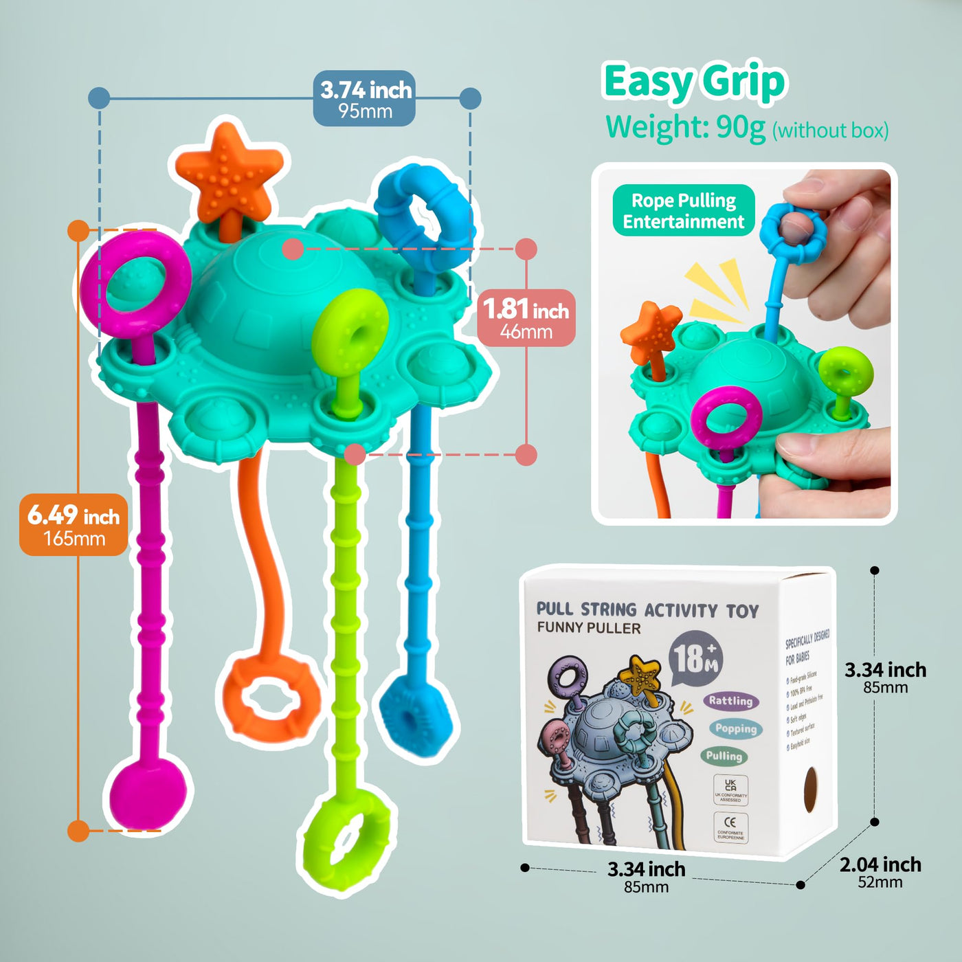 Jouet sensoriel pour les tout-petits, jouet à tirer, jouet de voyage pour les bébés, avec fonction hochet intégrée