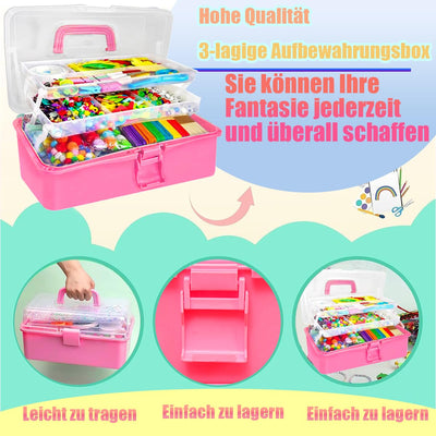 Ensemble d'artisanat pour enfants, plus de 3000 pièces ensemble d'artisanat pour enfants boîte d'artisanat ensemble de matériel d'artisanat, étui d'artisanat comprend des pompons, des cure-pipes pour enfants