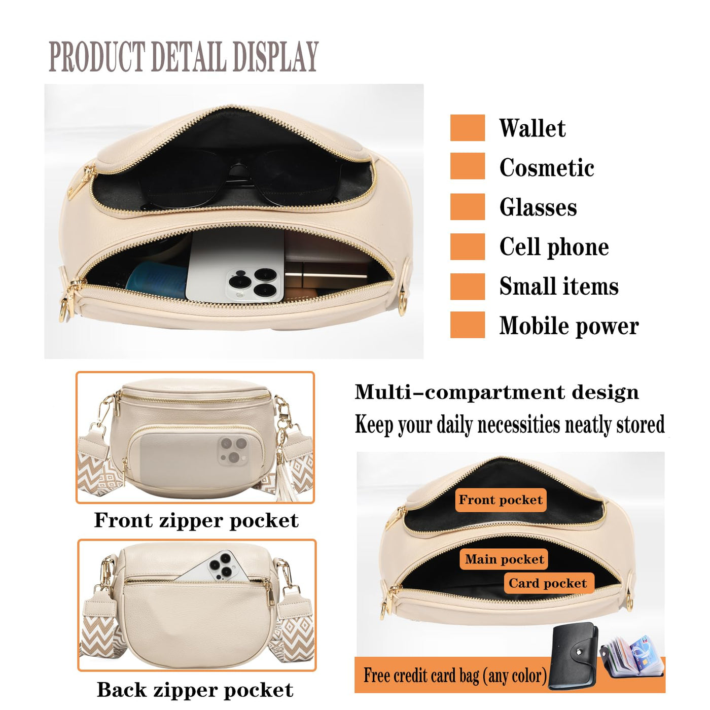 Shoulder bag Large crossbody bag Vegan leather cell phone bag Send RFID blocking