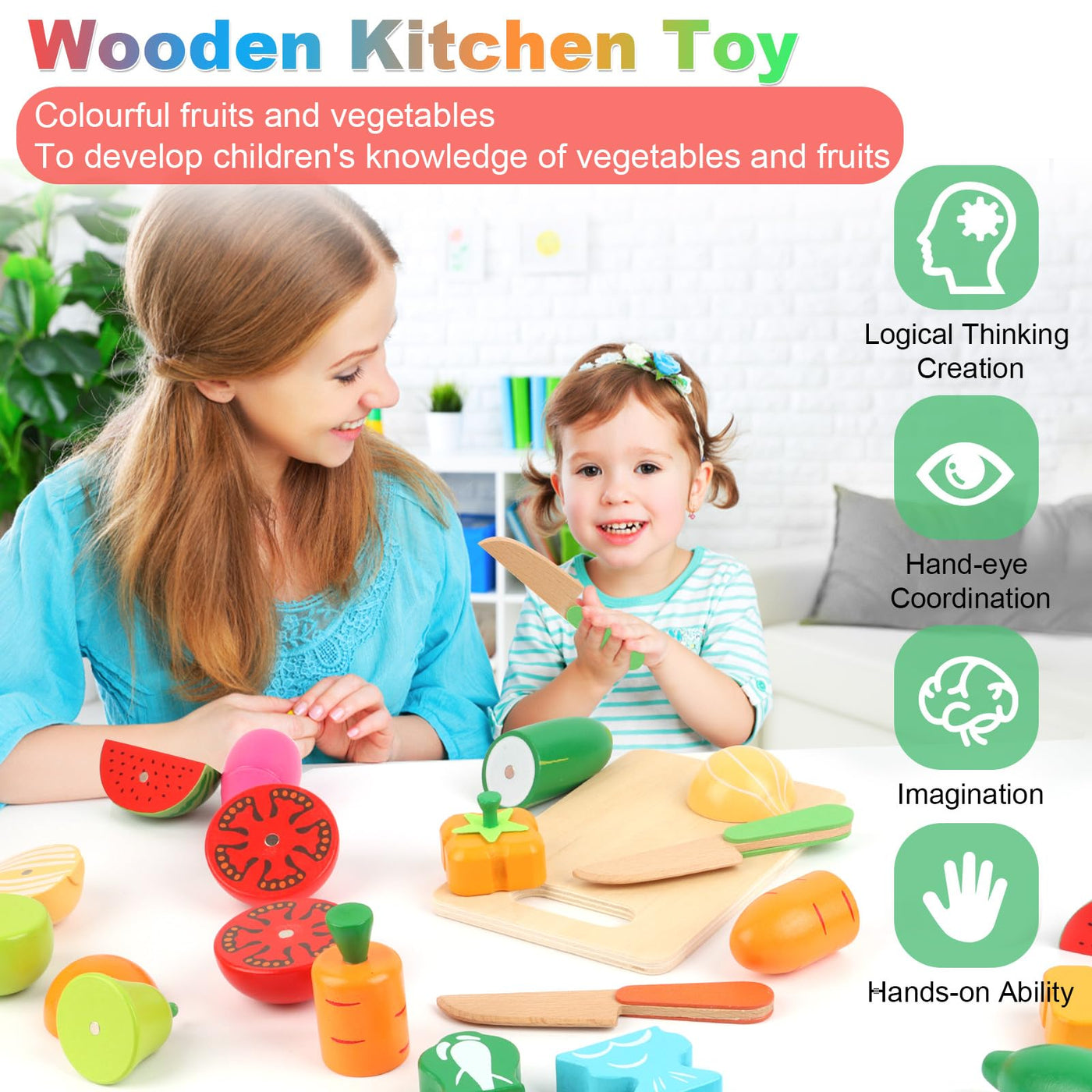 Children's kitchen, wooden kitchen accessories Cutting fruit and vegetables Magnetic toy Simulation kitchen toy