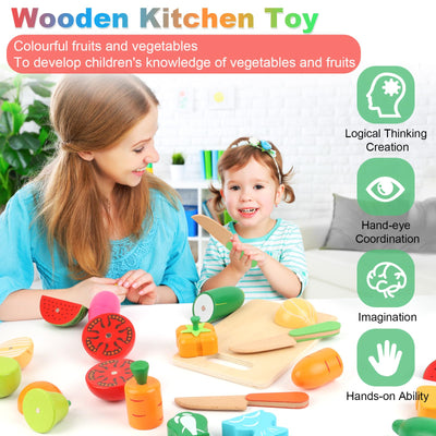 Children's kitchen, wooden kitchen accessories Cutting fruit and vegetables Magnetic toy Simulation kitchen toy