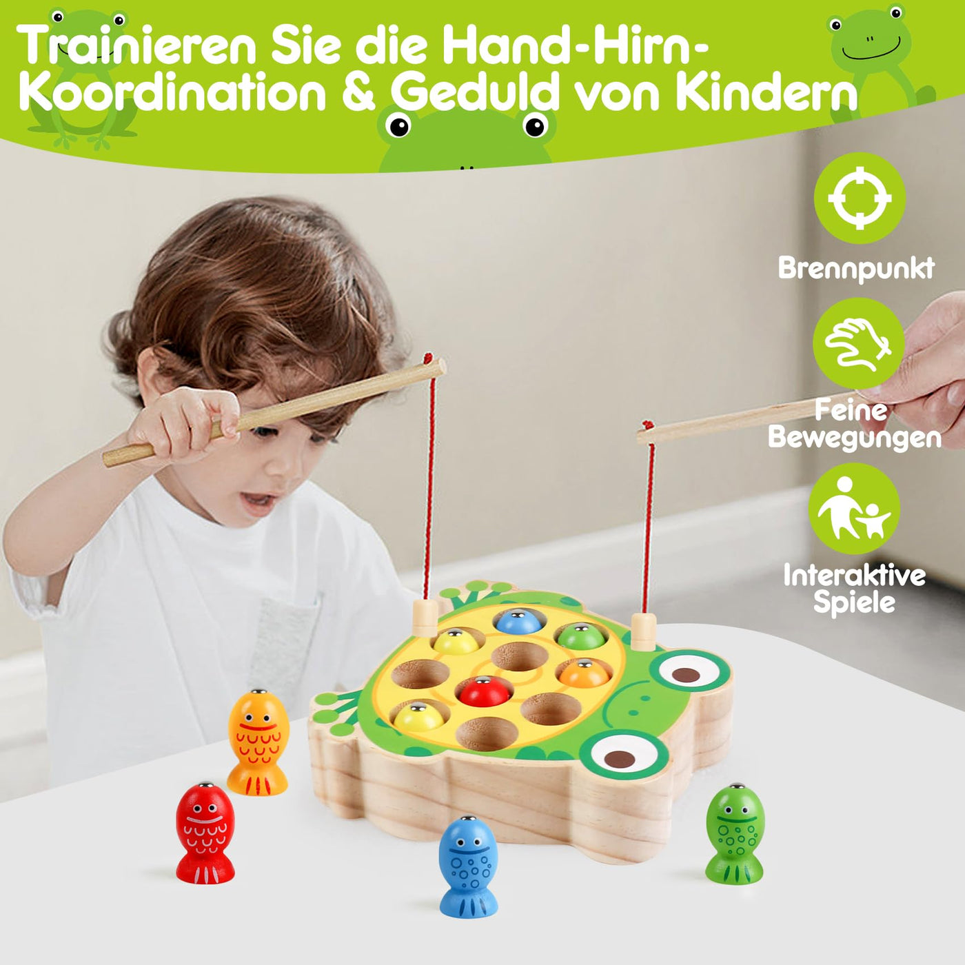 Magnet Angeln Spielzeug lernen Feinmotorik, Lernspiele Motorik Spielzeug Holz Angelspiel für Kinder