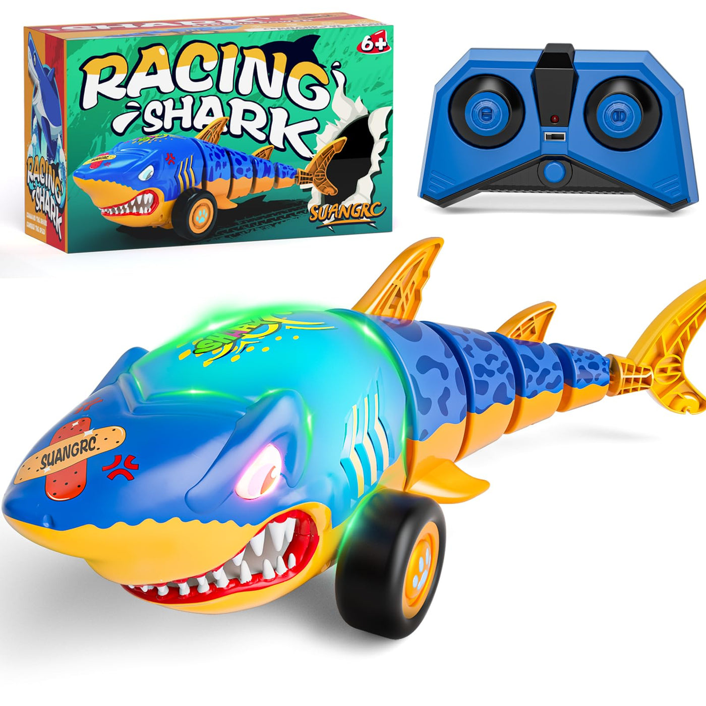 Jouet de Voiture RC Shark pour Enfants, voiture télécommandée 2,4 GHz avec Queue Pivotante et Lumières LED, voiture télécommandée
