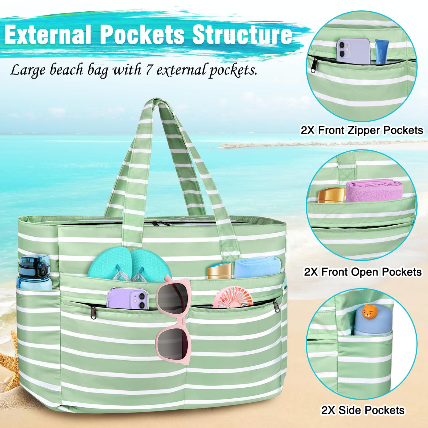 Grand Sac De Plage Étanche Avec Fermeture à Glissière