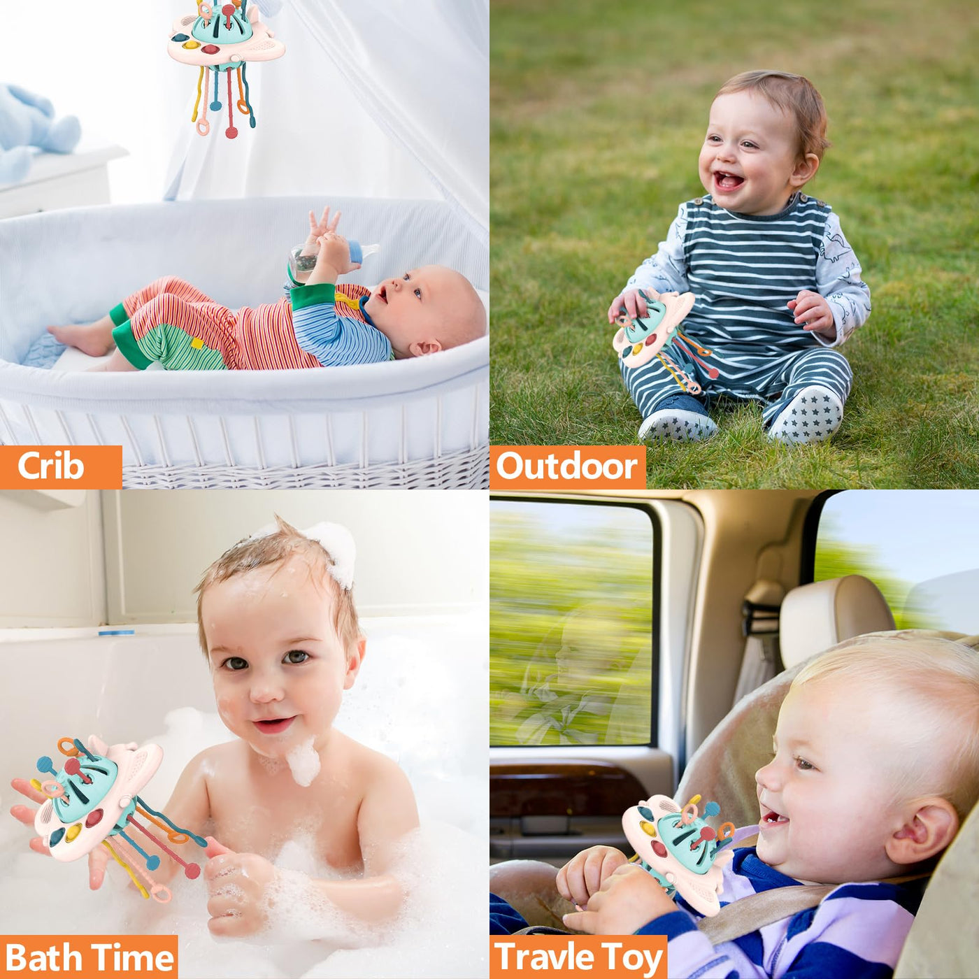 Jouet sensoriel bébé, anneau de dentition bébé, cordon de traction en silicone, forme avion, suspendu