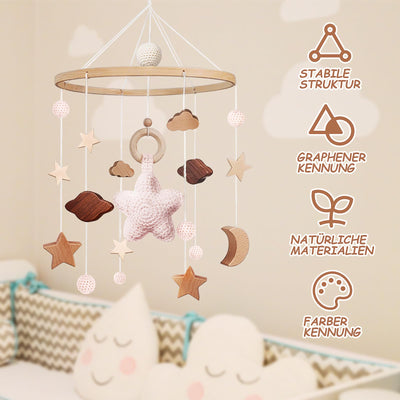 Mobile Babybettchen Bettchen Glocke Windspiel Baby mit Wolken Sterne