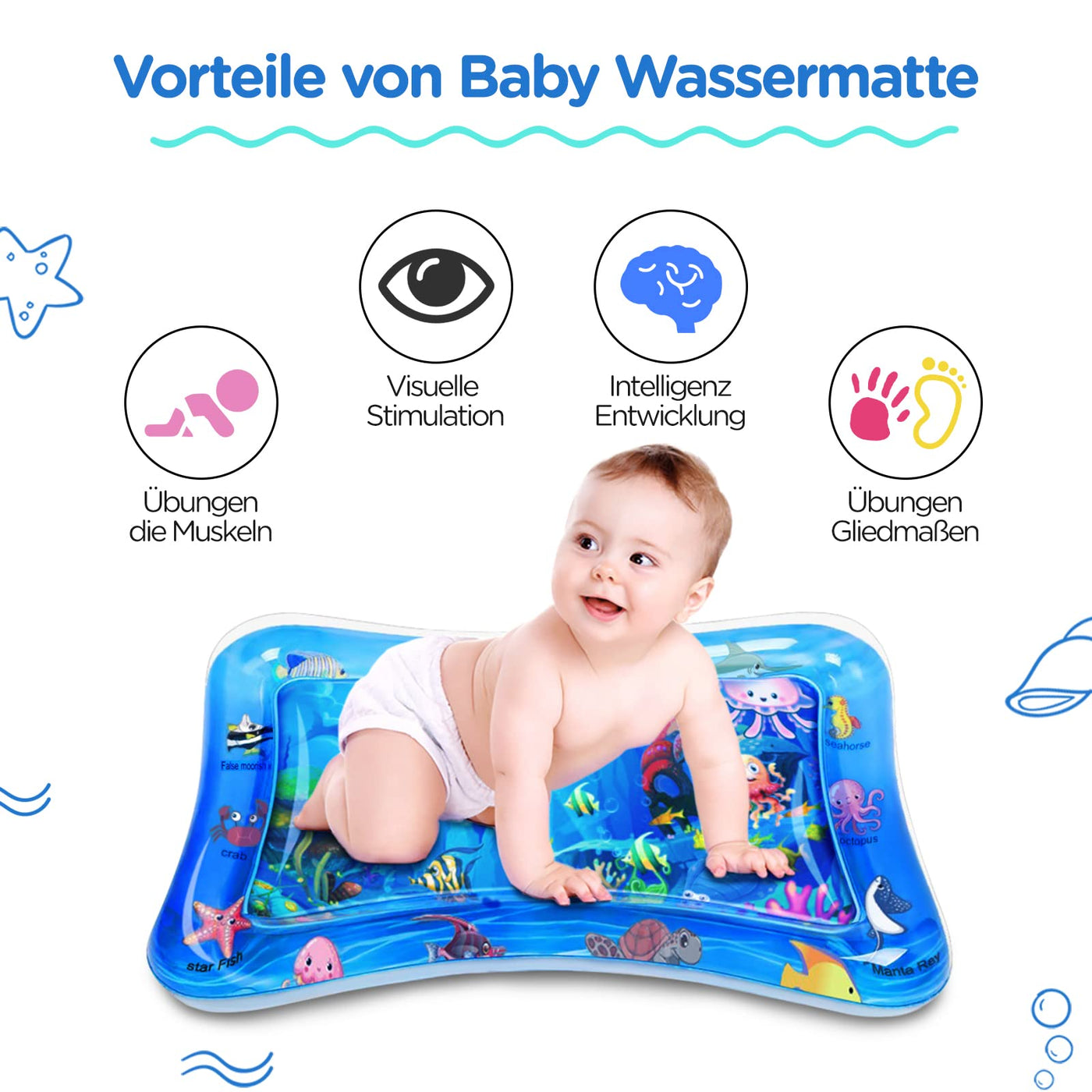 Water mat baby toy, water play mat BPA-free, play mat baby, inflatable tummy time mat, fun activities Stimulating your baby's growth