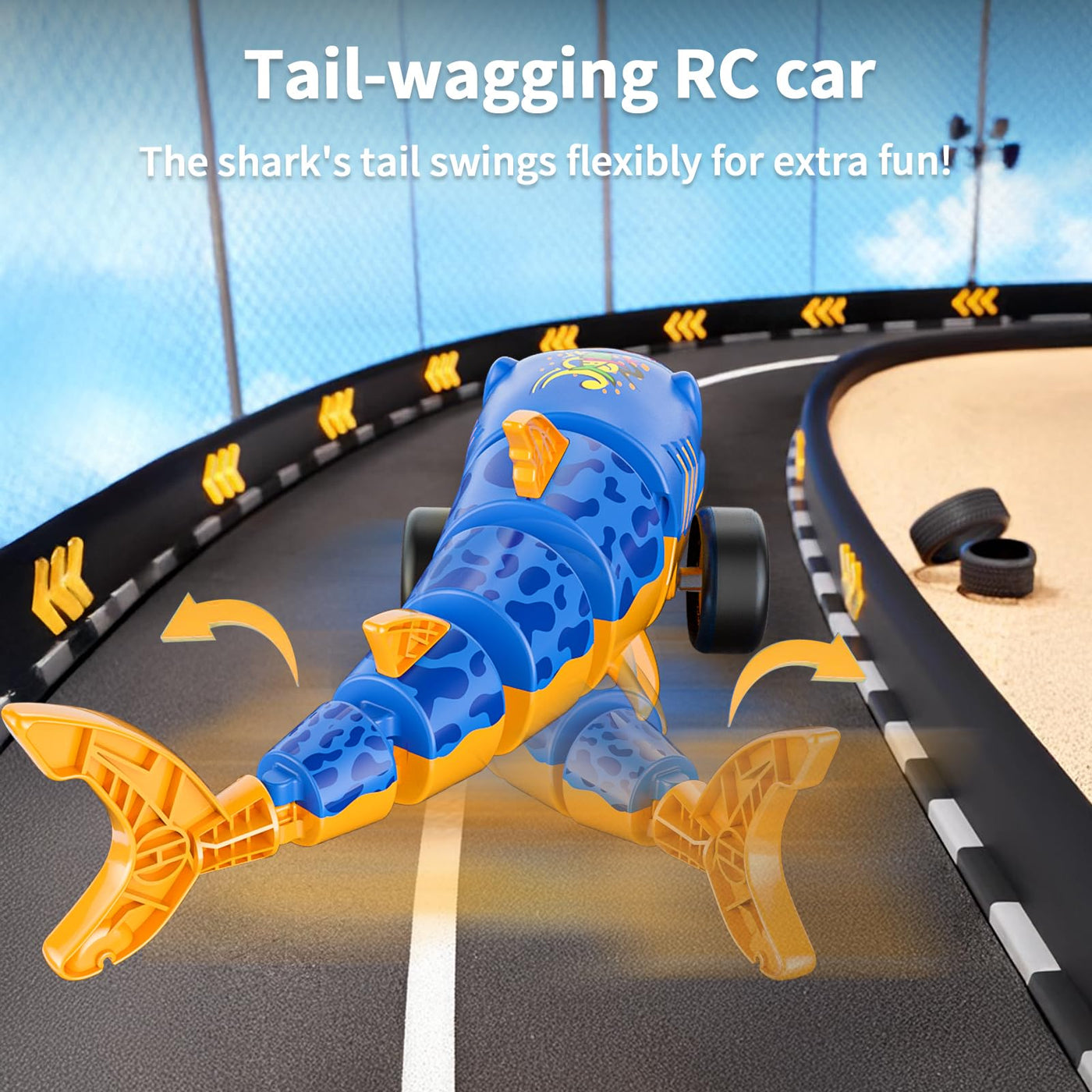 Jouet de Voiture RC Shark pour Enfants, voiture télécommandée 2,4 GHz avec Queue Pivotante et Lumières LED, voiture télécommandée