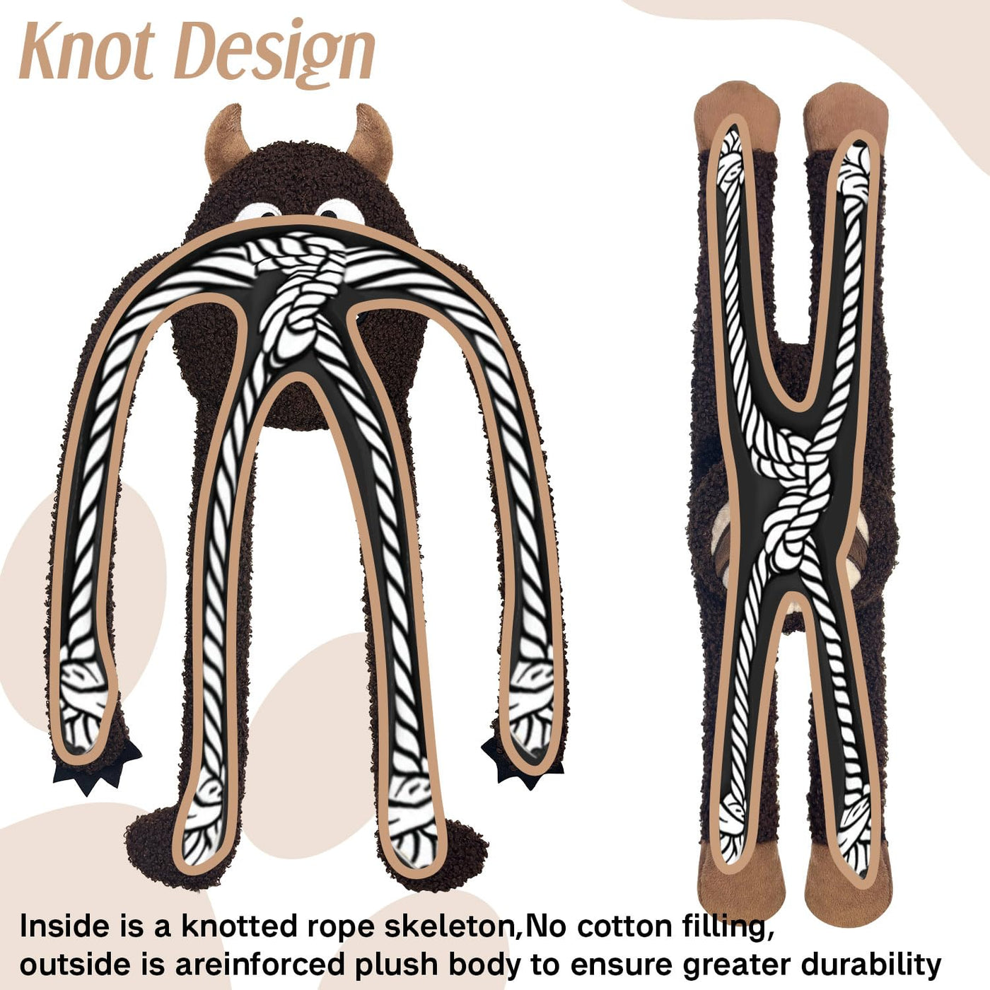 Puppy Toy, Interactive Squeaky Dog Plush Toy with Crinkle Paper and Rope, Dog Toy for Puppies, Small, Large Monster for Dogs