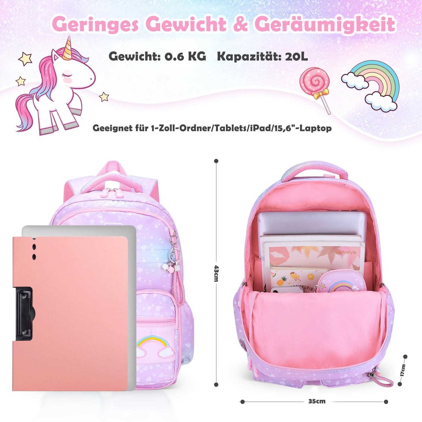 2 in 1 Rucksack & isolierte Brottasche, Schulrucksack für Grundschüler