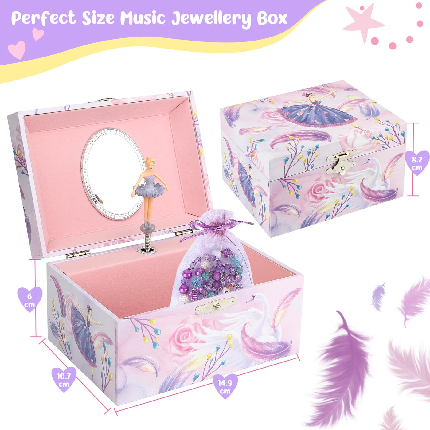 Jewelry box with music, children's jewelry box music box with spinning ballerina
