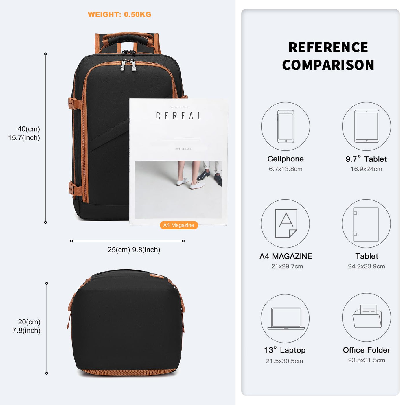 Cabin bag for under-seat travel hand luggage cabin size minimalist