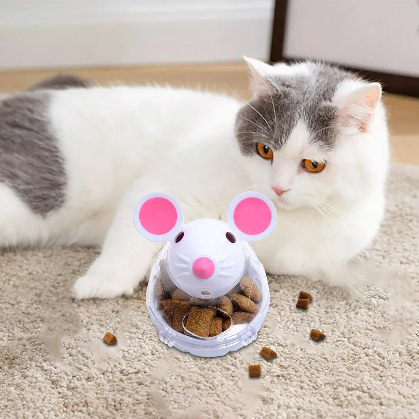 Distributeur de Boules de Friandises pour Chats-Tumbling de Souris, Boule de Nourriture Manquante , Petit Jouet Amusant pour Chat, Mangeoire Lente, Entraînement et Interactif, Prévient l'obésité
