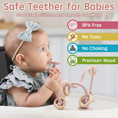 Beißring Babyspielzeug, Hochstuhl Silikon Beißspielzeug mit Saugnapf