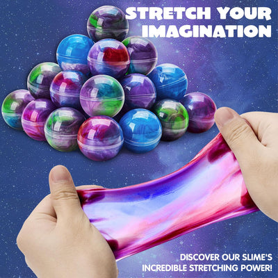 24 Pack Galaxy Slime Ball Party Favors -Fluffy, Non-Sticky, Stain-Free, Stress Relieving, Slime Kits