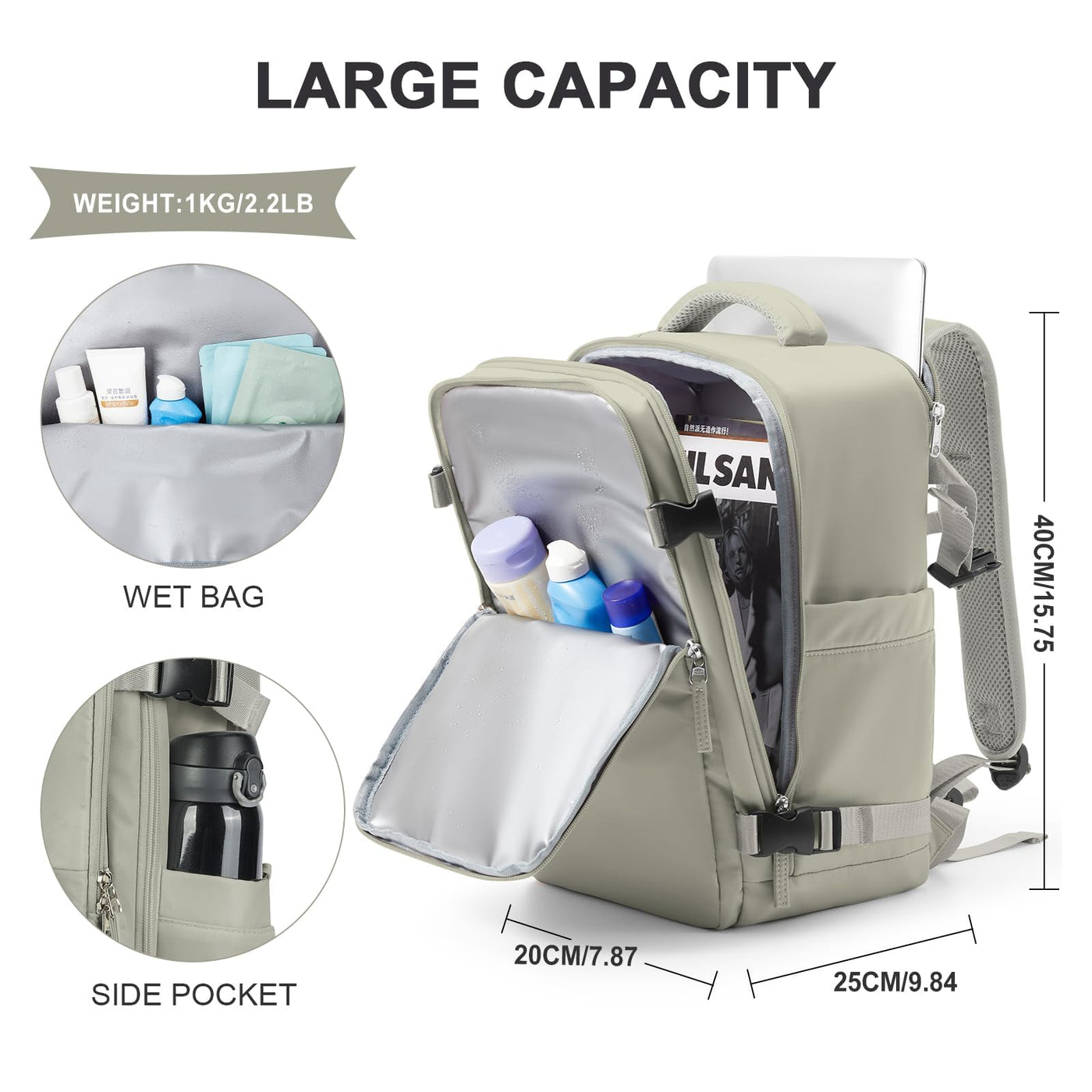 Sac à dos pour avion Bagage à main Sac à dos Cabine Sac à dos étanche pour ordinateur portable Sac à dos de voyage