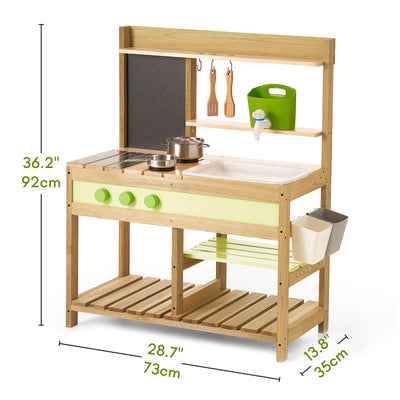 ensemble de Cuisine de Jeu de Jouets en Bois d'Extérieur pour Enfants de Cuisine de boue pour Garçons et Filles Âgés de 3 à 8 Ans, Activités Intérieures et Extérieures avec évier d'eau Version mise à jour