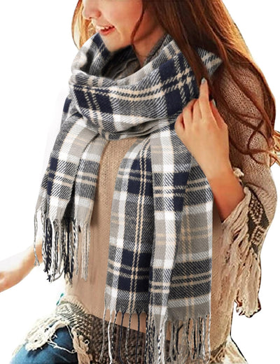 Plaid triangle scarf winter, pashmina scarf soft tassel wrap scarf