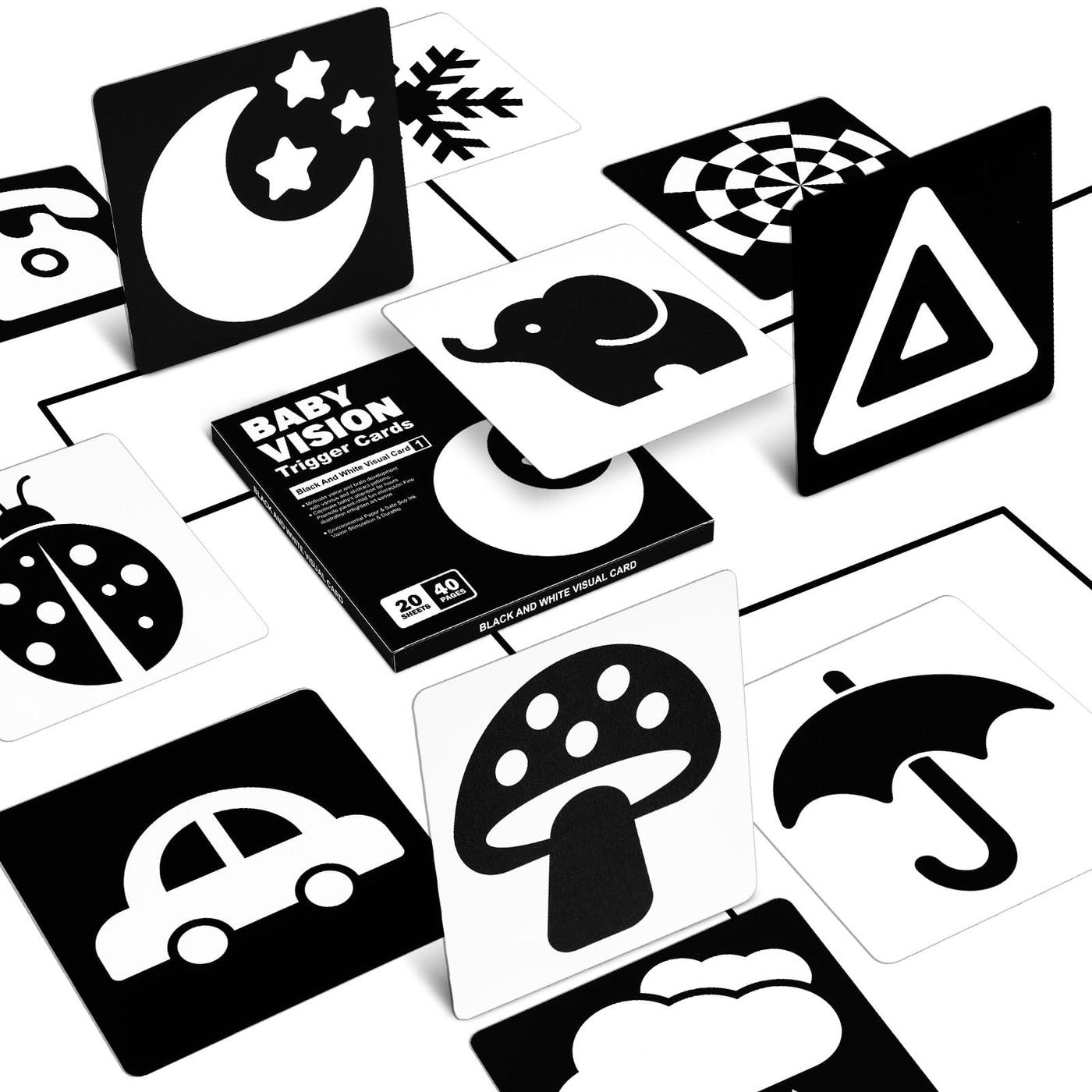 Sensory Toys cards, 20pcs contrast book baby, flashcards toddlers for visual stimulation and brain development