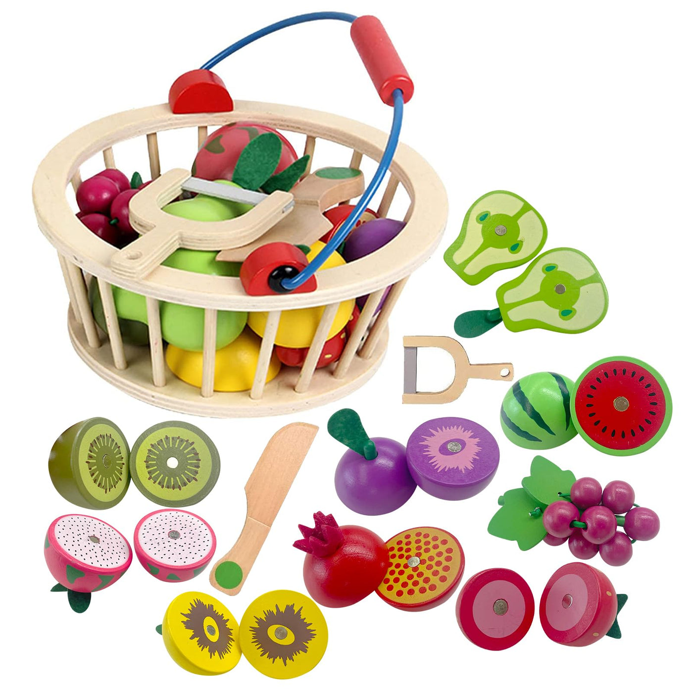 Wooden kitchen accessories, play kitchen children's kitchen accessories made of wood, food fruit for cutting, kitchen toys role play