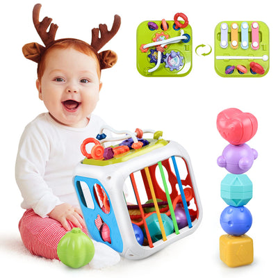 Baby sensory toy with colorful cube, shape sorting stacking toy motor skills learning gift