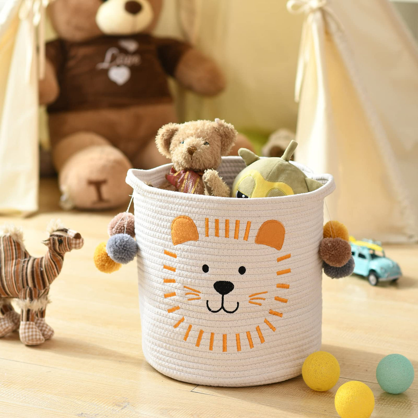 Cotton rope storage baskets with handles, storage basket for babies