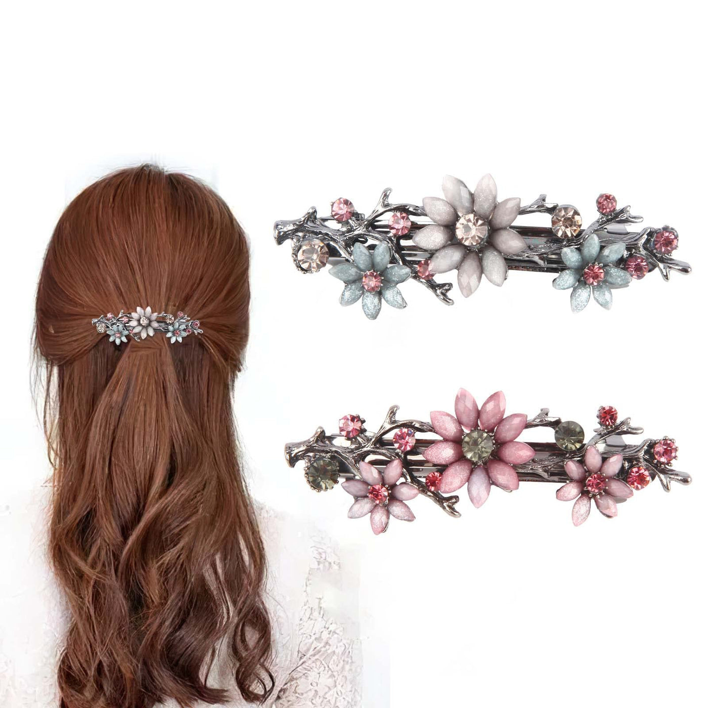 2 pieces Elegant barrettes Exquisite flower crystal barrettes Vintage