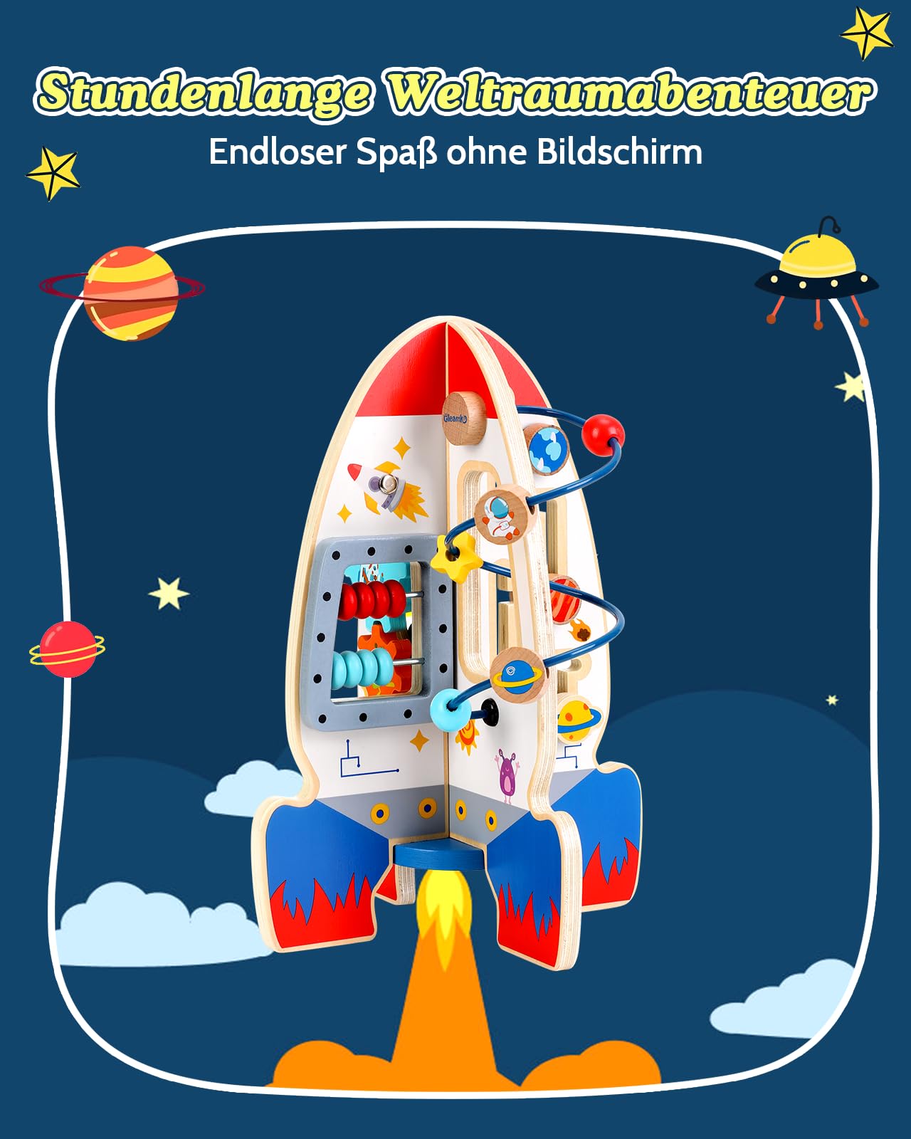 Raketenspielzeug Motorik-Würfel, Baby-Holzspielzeug, Motorik-Würfel, 6-in-1