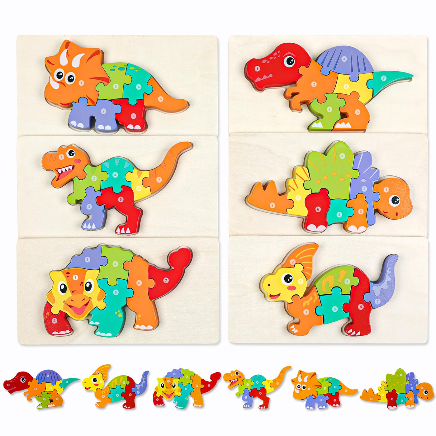 6 piece dinosaur wooden puzzle for children learning educational baby puzzle