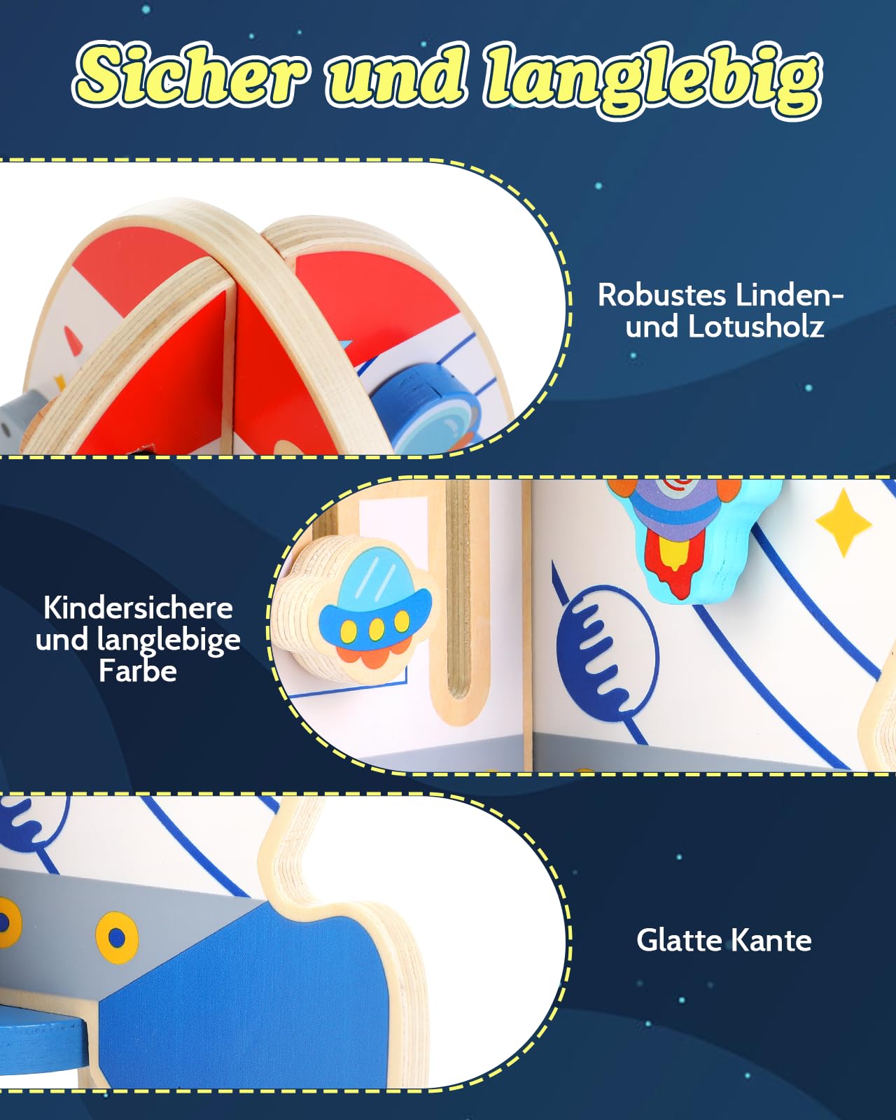 Raketenspielzeug Motorik-Würfel, Baby-Holzspielzeug, Motorik-Würfel, 6-in-1