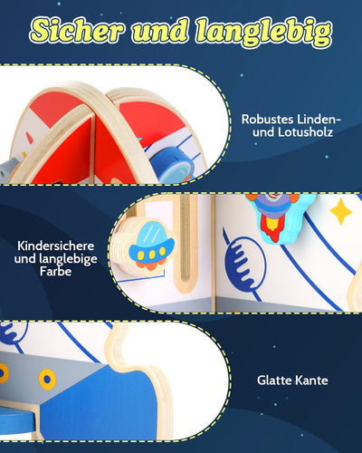 Raketenspielzeug Motorik-Würfel, Baby-Holzspielzeug, Motorik-Würfel, 6-in-1
