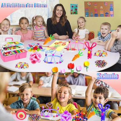 Ensemble d'artisanat pour enfants, plus de 3000 pièces ensemble d'artisanat pour enfants boîte d'artisanat ensemble de matériel d'artisanat, étui d'artisanat comprend des pompons, des cure-pipes pour enfants