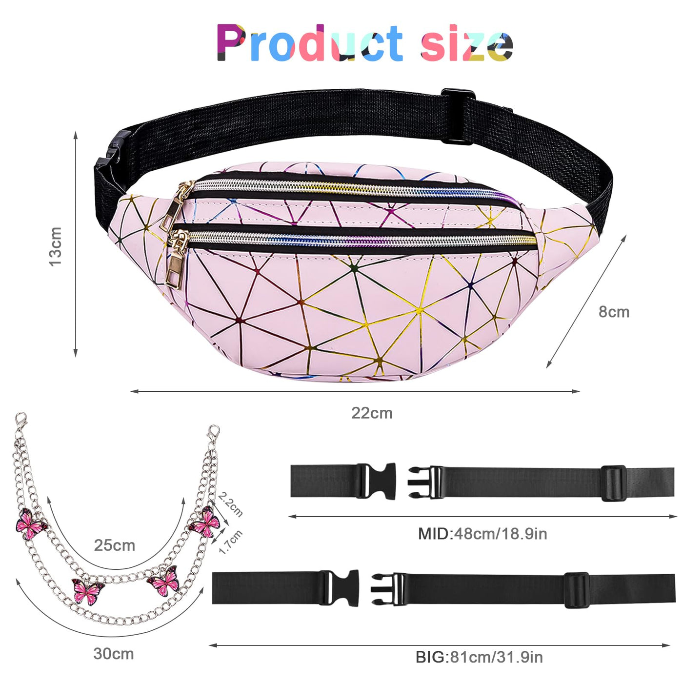 Sac ceinture Kids Waterproof PU Leather Colorful Fanny Pack for Teenagers with Adjustable Strap, Multiple Zipper Pockets