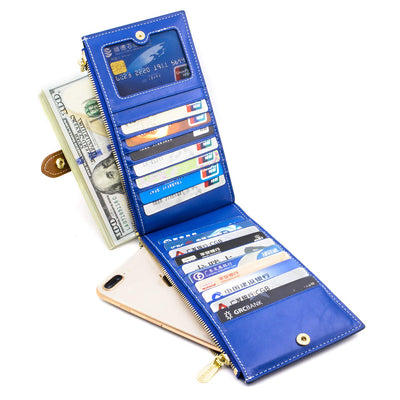 Portefeuille en cuir véritable Porte carte de crédit avec blocage RFID Portefeuille à fermeture éclair Téléphone portable