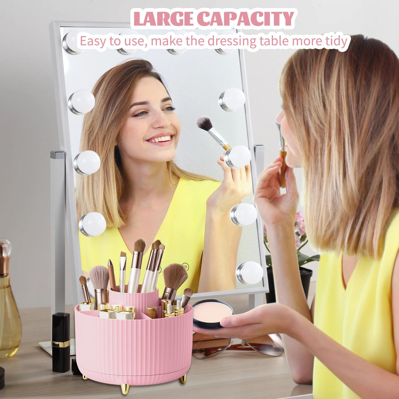 360° Make up Organizer, Brush Holder Cosmetic Storage with 5 compartments