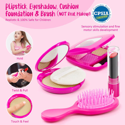 Sac à Main pour Filles avec Maquillage pour Enfants - Faux Jouet de Maquillage pour Enfants, Écouteurs, Portefeuille, Téléphone, Lunettes de soleil, Clés, Cartes de Crédit, Cadeau pour Filles 3+
