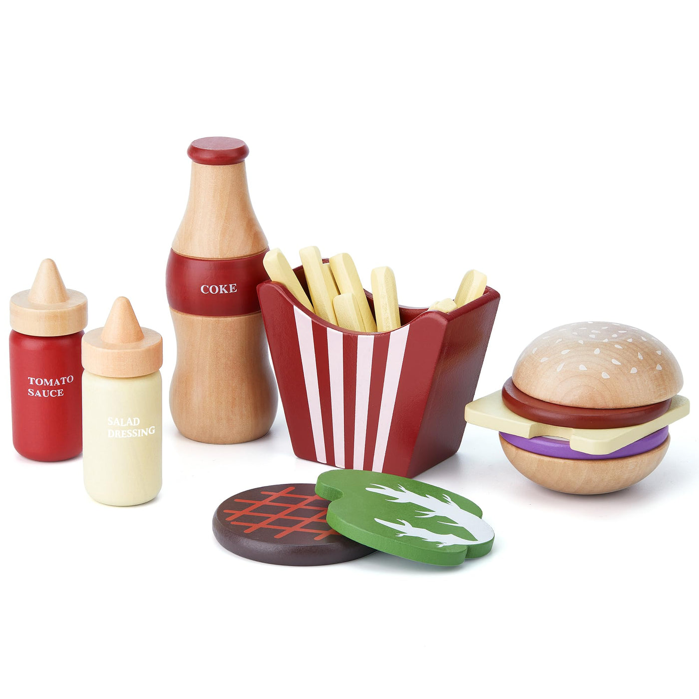 Jeu de nourriture en bois pour enfants Set de hamburger Fast Food Toy Play Kitchen Accessories