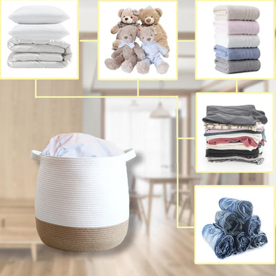 Large basket made of cotton rope, woven storage basket for toys, laundry and blanket organizer