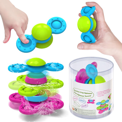 Jouet ventouse enfant, 3 pièces jouet bébé fidget spinner bébé silicone