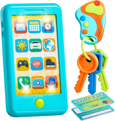 Toy phone set, keyfob key toy and credit card set, children's cell phone toy