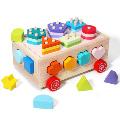 Wooden shape sorter toy for toddlers, educational stacking toy for children