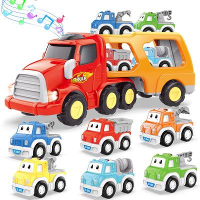 Toy car, 7 in 1 toddler transporter truck toy with light and music