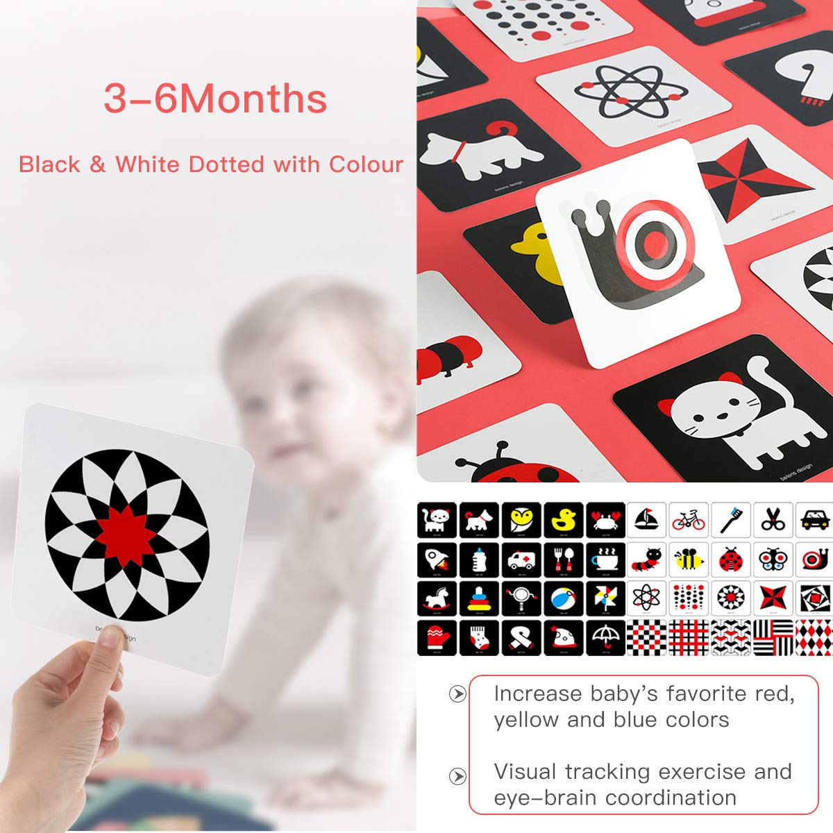 Carte Flashcard pour bébé à fort contraste, carte d'activité d'apprentissage de stimulation visuelle colorée pour les bébés