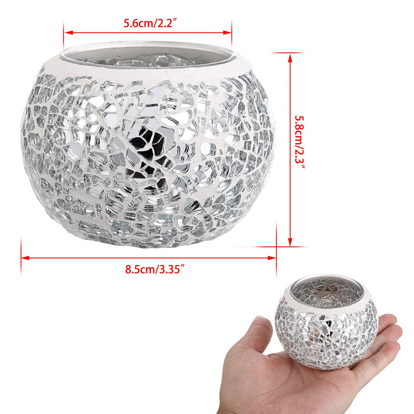 Set of 3 mosaic glass tealight holders, decorative votive candle holders, round candle holders